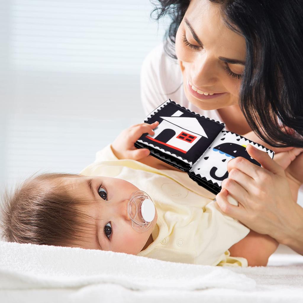 Tummy Time Toys, High Contrast Black and White Baby Soft Book Newborn Sensory Toys for Infants Visual Training Early Education