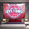 Circular Basketball Design with "Detroit Pistons" Text and Radiant Backdrop. Patterned Tapestry for Bedroom and Living Room Home Decor
