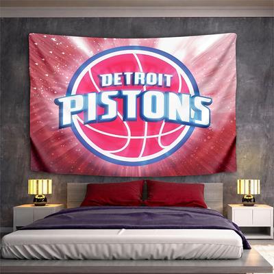 Circular Basketball Design with "Detroit Pistons" Text and Radiant Backdrop. Patterned Tapestry for Bedroom and Living Room Home Decor