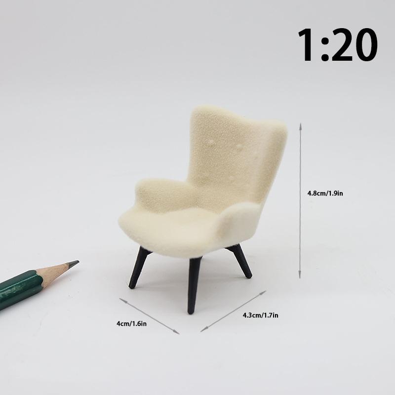 1 Piece 1/12 Dollhouse Mini Plush Sofa Chair Side Table Furniture Model Decor Simulation Single Person Sofa
