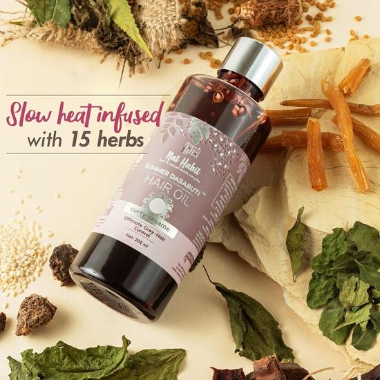 Летнее масло для волос Nat Habit Curry Sesame для жирных, нормальных, вьющихся, окрашенных волос с 16 травами, кокосом и амлой (100мл)