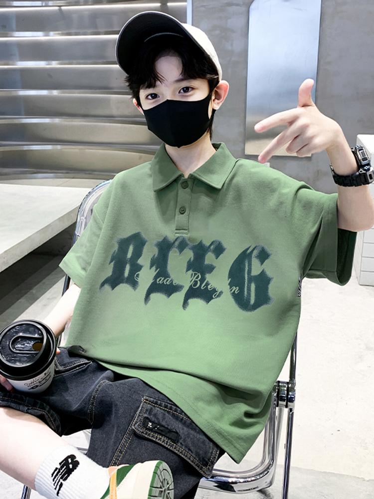 Boys' short sleeved T-shirt polo shirt summer clothes 2026 new summer half sleeved boys' big children's top T