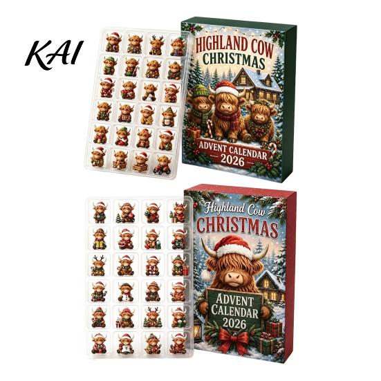 Christmas Countdown Calendar 2026 Highland Cow Advent Calendar, 24-Day Acrylic Ornament Set with for Kids Mini Figures, Tree Hanging Decor, Gift