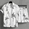 Coconut Tree Print Men's Short-sleeved Shirt And Beach Shorts Set Summer Everyday Men's Casual Shirt And Beach Pants