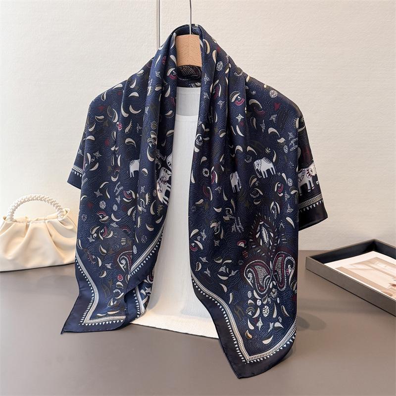 Spring And Autumn Satin Simulation Silk Printing Large Square Scarf Silk Scarf Shawl Head Scarf Neck Protection Scarf