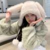 Korean Faux Fur Bucket Hat Fluffy Ear Protection Hat Winter Cute Rabbit Ear Hat  Women