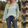 Women Tops Round Neck Puff Long Sleeve Solid Color Tee Shirt with