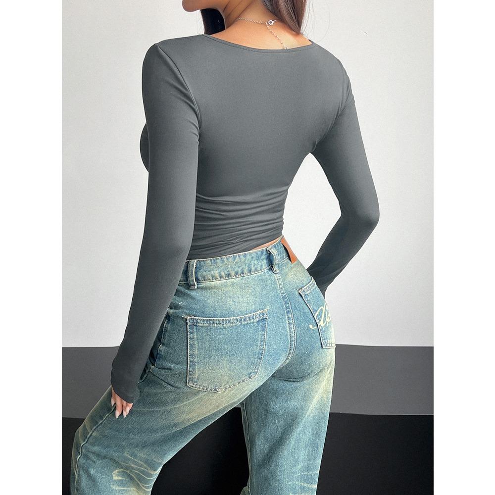 Женские повседневные футболки с длинным рукавом весна-осень однотонные облегающие свитера футболки рубашки женская уличная одежда базовые футболки топы повседневные