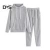 2 Pcs/Set Women Hoodie Pants Suit Solid Color Plush Long Sleeves Thick Top Elastic Waist Ankle-banded Trousers Sport Fitness Outfit Fall Winter