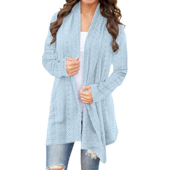 Женский длинный вязаный кардиган крючком, с длинным рукавом, открытый спереди, трикотажное пальто, осенняя повседневная ажурная верхняя одежда