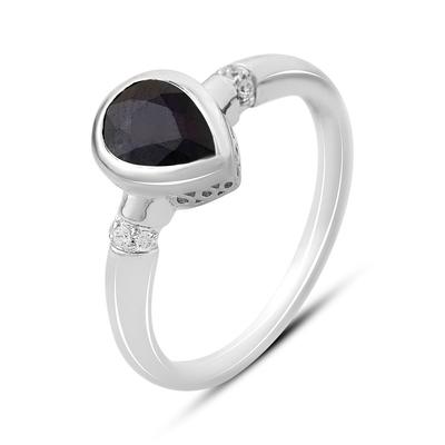 Серебряное кольцо с натуральным сапфиром 1.757ct, фианитами, вес изделия 2,48 гр (2164999)