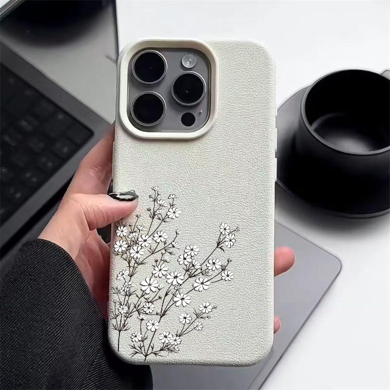 Маленький белый цветочный принт матовый тонкий чехол для телефона iPhone 16 Pro 15 Pro Max 14 13 12 11 TPU кожа текстура мягкий противоударный бампер чехол