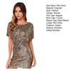 Women Mini Dress Round Neck Hollow Short Sleeve Backless Short Dress Glitter Sequins Hip Wrapped Party Dress