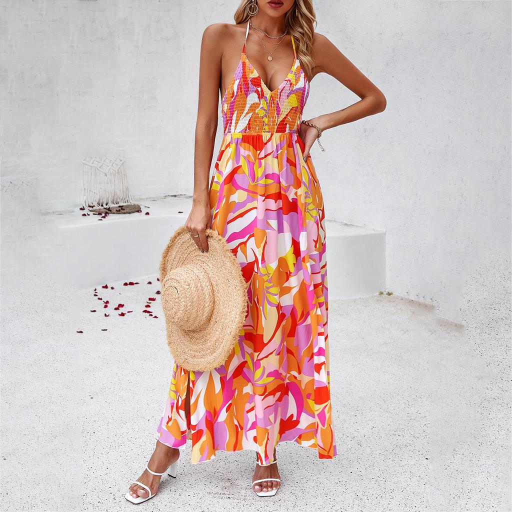 New Women'S Clothing Daily Temperament Elegant Casual Pure Desire Sexy Printed Jumpsuit Long Skirt Light Dress High-End Party Dress
