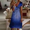 Summer Fashion Women's V Neck Short Sleeve Blue Rose Printed Dress Sex Dress