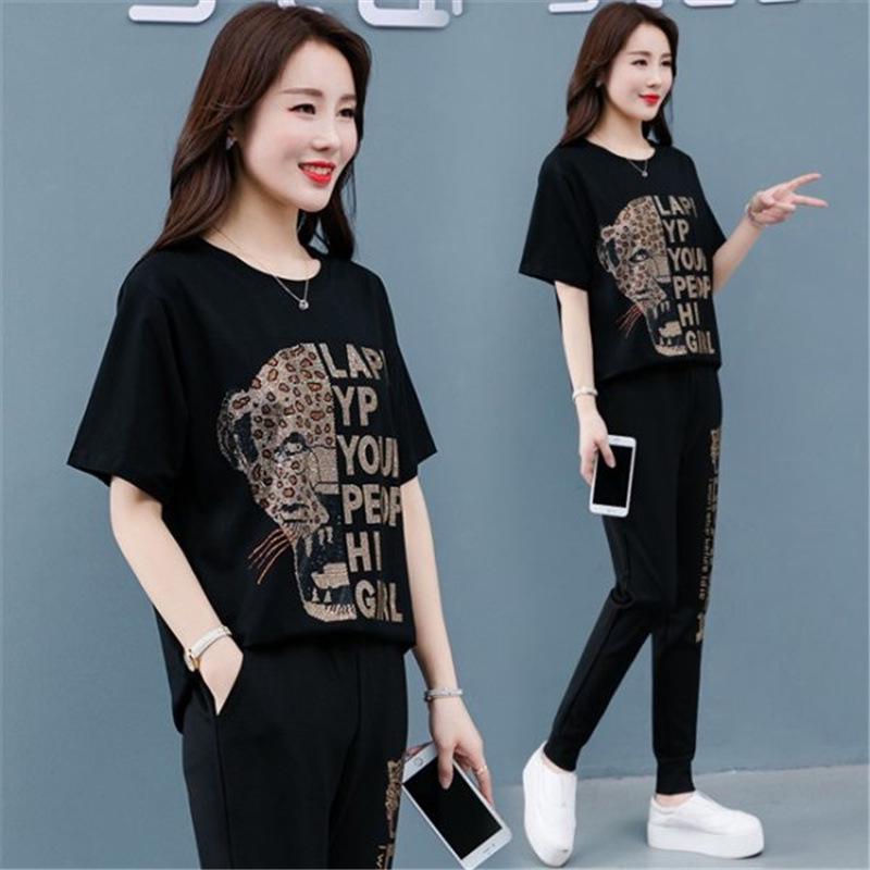 Женский модный спортивный костюм для похудения и прикрытия живота с яркой отделкой бриллиантами – большой размер