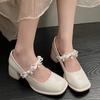 2024 New Style Women Summer Mary Jane Shoes Fashion Brand Design High Heels Elegant Solid Color Bow Decoration Dress Party Shoes