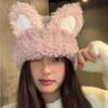 Elastic Rabbit Ear Beanies Solid Color Winter Outdoor Warm Cap Knitted Plush Hat  Autumn Winter