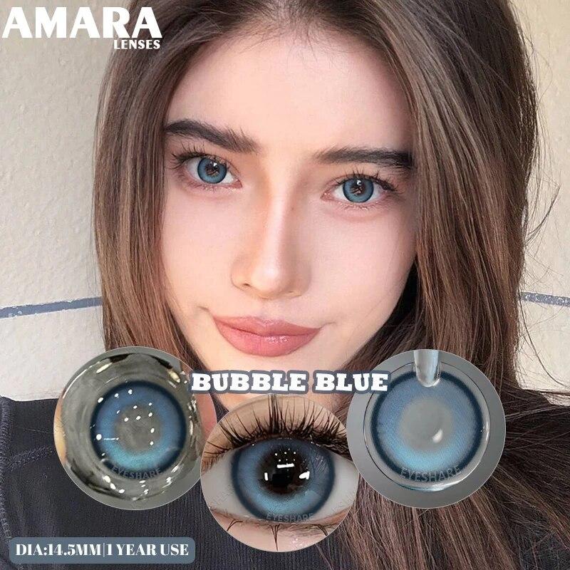Цветные контактные линзы AMARA для глаз, голубые глаза, зеленые линзы, корейские модные серые линзы, красивые зрачки, ежегодно, 2 шт./пара