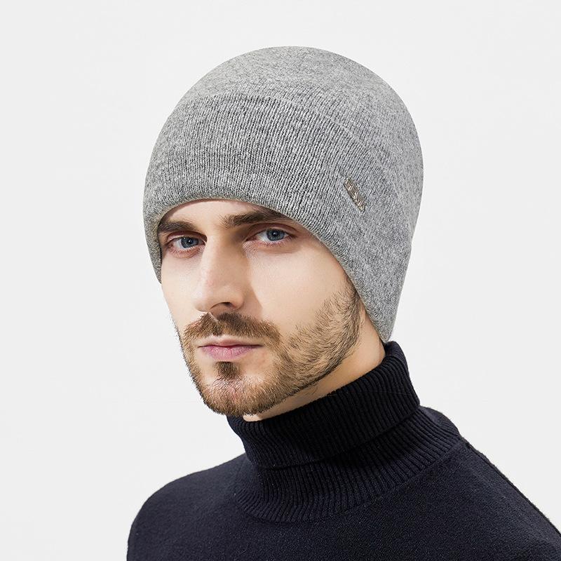 Winter Wool Plush Knitted Hat Men's Outdoor Travel Cycling Cold-Proof Ear Cover Head Wool Hat
