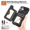 For iPhone 16 Case RFID Blocking Handbag Leather+TPU Phone Cover Card Slots, Ring Holder - Black