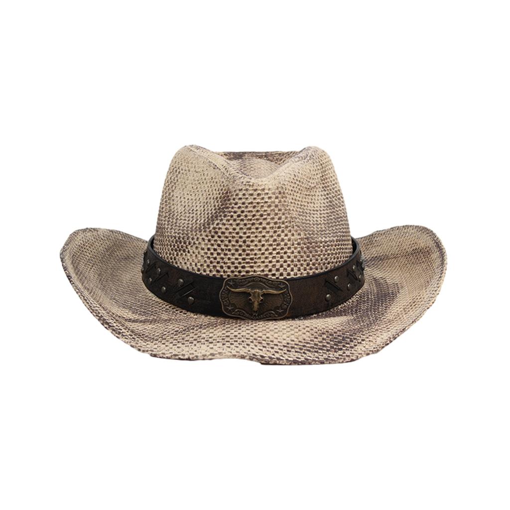 Cowboy Hat Band for Adult with Bull Head Buckle Vintage Ethnic Panama Cap Band for Women Men Fedora Hat Accessories