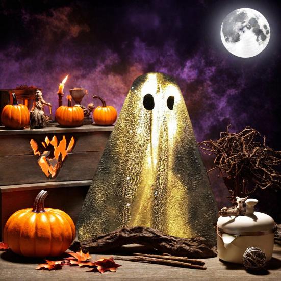 Yousheng Sequin Fabric Ghost Tabletop Decor Halloween Shiny Ghost Figurine for Halloween Bedroom Desktop Home Decor