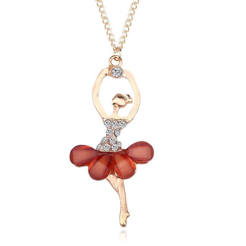 Потрясающее модное хрустальное позолоченное ожерелье с танцующей балериной-ангелом