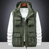 Мужская ветрозащитная парка со съемными рукавами - Весенне-осенняя куртка свободного кроя с несколькими карманами, рабочая одежда, доступны большие размеры