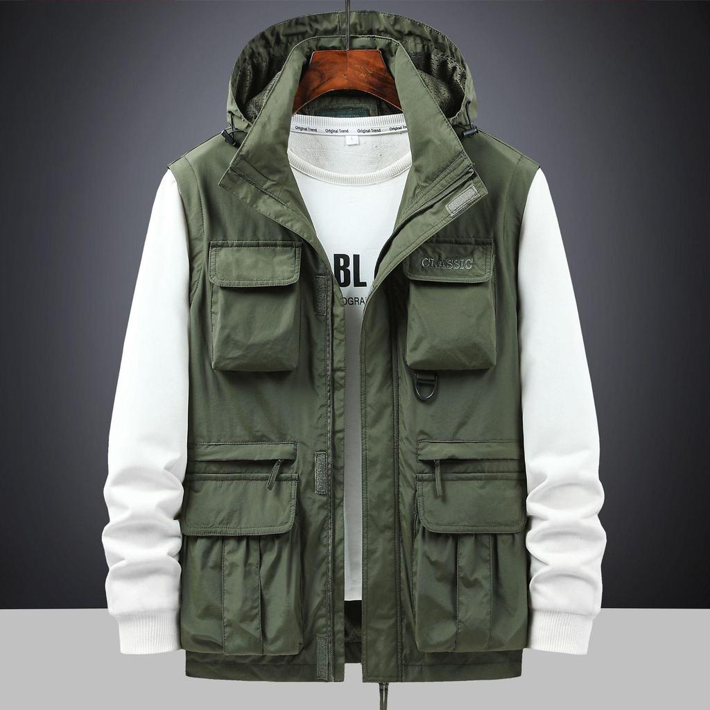 Мужская ветрозащитная парка со съемными рукавами - Весенне-осенняя куртка свободного кроя с несколькими карманами, рабочая одежда, доступны большие размеры