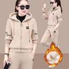 Winter Warm 2 Pieces Sets Hooded Plush Lined Tracksuit High Waist Harem Pants Suit Plush Lined Thick Jogger Woman Outfit
