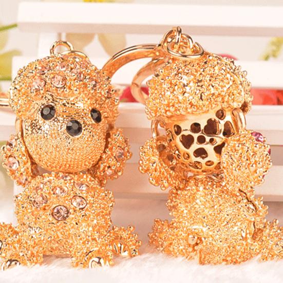 Симпатичные горный хрусталь пудель собака кулон брелок для ключей застежка сумка орнамент