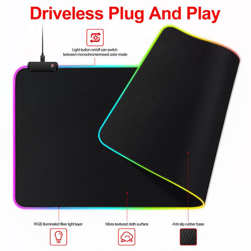 Extra Large Table Pad With Rgb Lighting, Thickened Mouse Pad In Pure Black, Cool