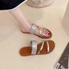 Европейские и американские модные легкие сандалии и тапочки 2024 года, лето, универсальная плоская подошва со стразами для комфорта