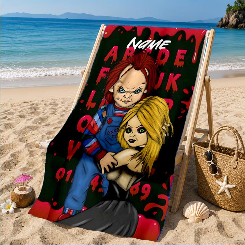 Custom Name Chucky's Bloody Tale Beach Towel Microfiber Beach Towel, Lightweight and Quick-Dry, for Summer Travel, Swimming Pool Gift