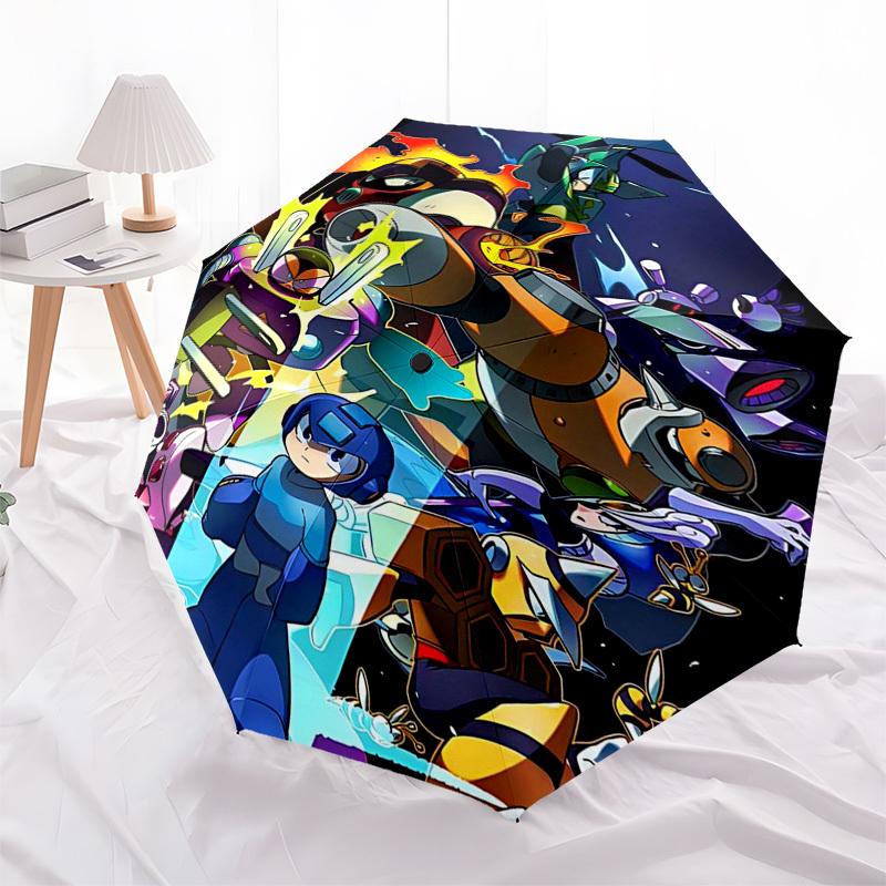1pc Mega Man Automatic Folding Umbrella: Portable 3-Fold Design with 8-Bone Iron Frame, Perfect for Fans, Travelers, Everyday Use, and Festive Gifts!Y