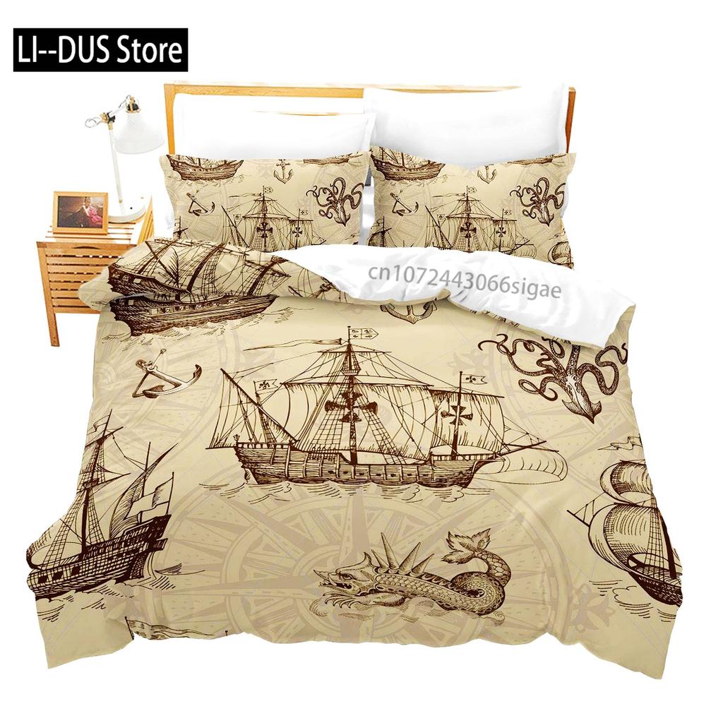 Nautical Bedding Set Twin SizeNautical Sailboat Bed for Boys TeensOcean Sailing Anchor Comforter Cover 3 Pieces Room Decor