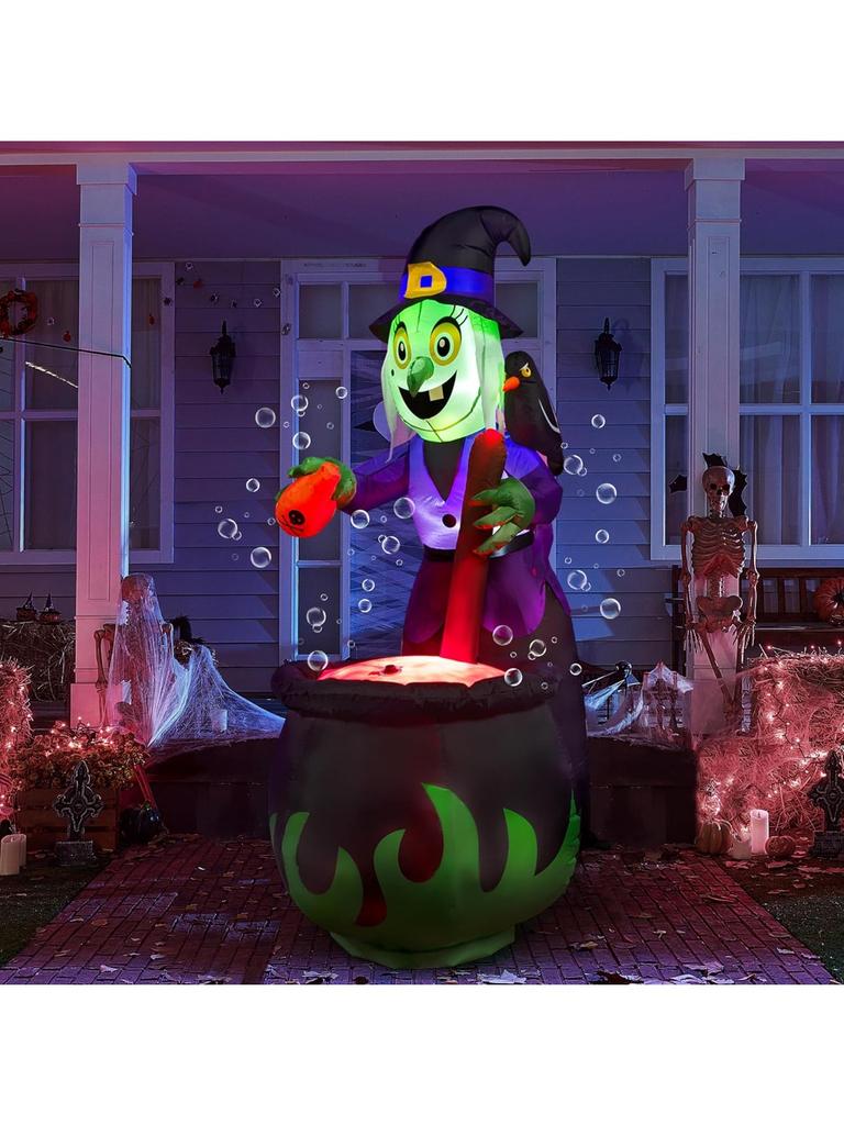 JOYFY 6 FT Halloween Witch Inflatables Outdoor Decorations Cauldron with Bubbling Potion and Light Inflatable Decorations