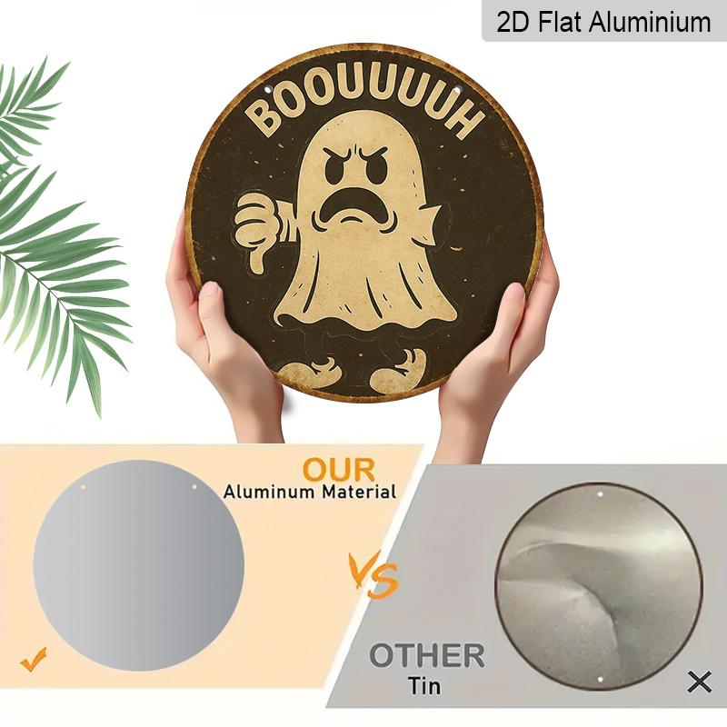 2D Flat, 1pc Round Aluminum Sign, Featuring a Vintage Plaque with The Word 'BOOUUUUH', Perfect for Halloween Ghost Decor, Suitable for Decorating