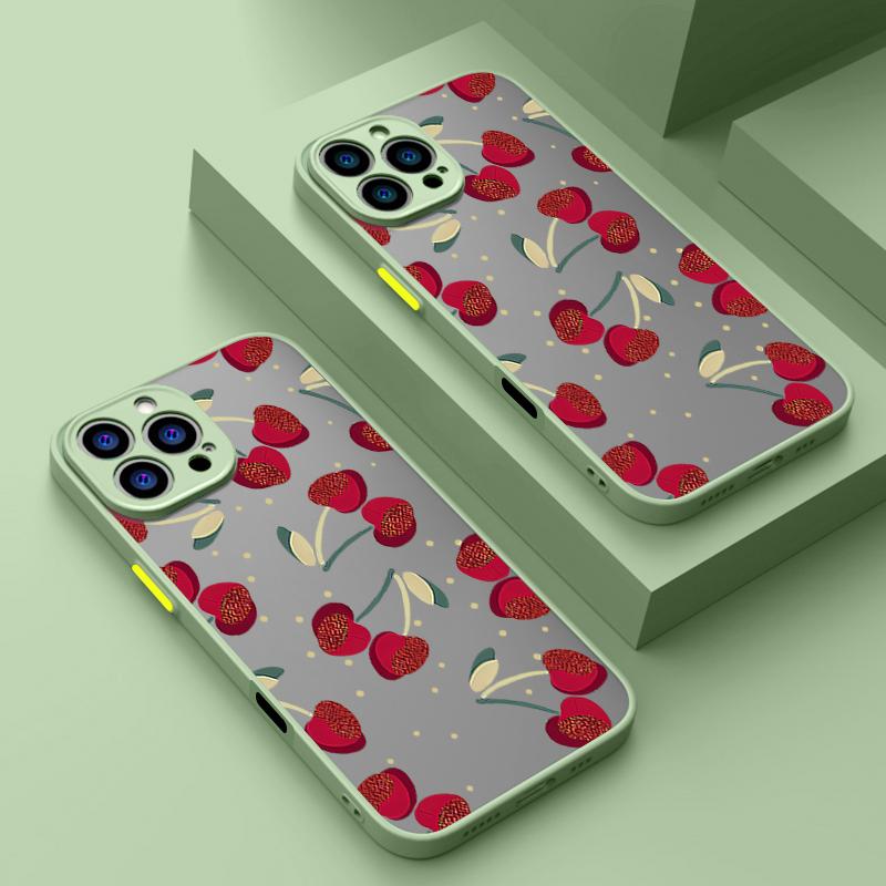Простой вишневый узор прозрачный матовый чехол для телефона iPhone 16 Pro Max 15 Pro 14 13 12 11 мягкий край противоударный защита объектива тонкий чехол для телефона