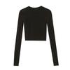 Spring Round Neck Black Iron Diamond Long-sleeved T-shirt for Women with Light Luxury Stylish Slim Short Top