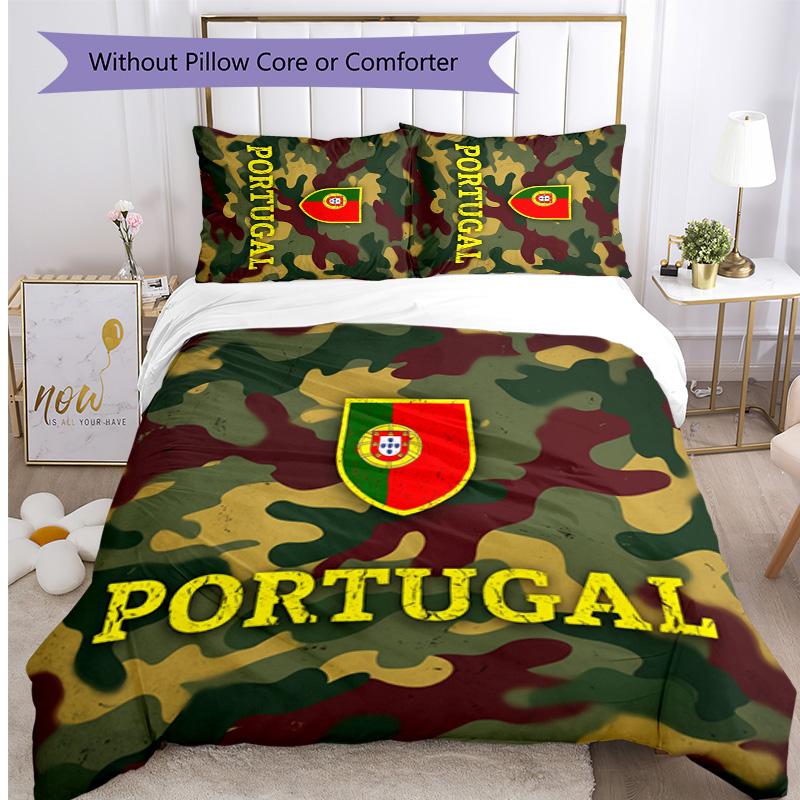 Portugal Football Printed Bedding 3 Piece Set Cozy Breathable Bed Cover Set as Housewarming Holiday Gift