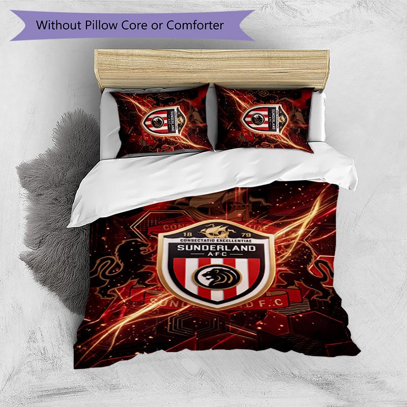 Sunderland Football Printed 3 Pieces Bedding Set, Comfortable Skin Friendly Bedroom Duvet Cover Set