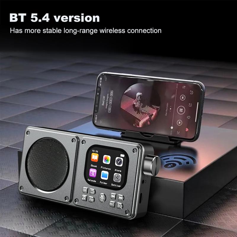 Портативный FM-радио MP3 Беспроводной BT5.4 Bluetooth-динамик с ЖК-экраном Часы Тексты песен Дисплей Антенна AUX вход, TF карта, видео