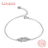 Lindon Women Zircon 925 Sterling Silver Jewelry Geometric Bead Chain Link Bracelet Fashion Fine Wedding Gift for Girlfriend