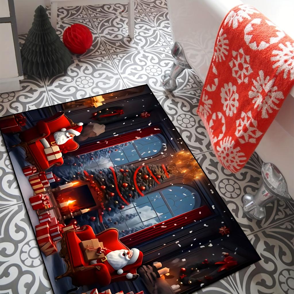 Рождественское украшение Коврик для входной двери Праздничный входной коврик для ног Санта Клаус Противоскользящий коврик