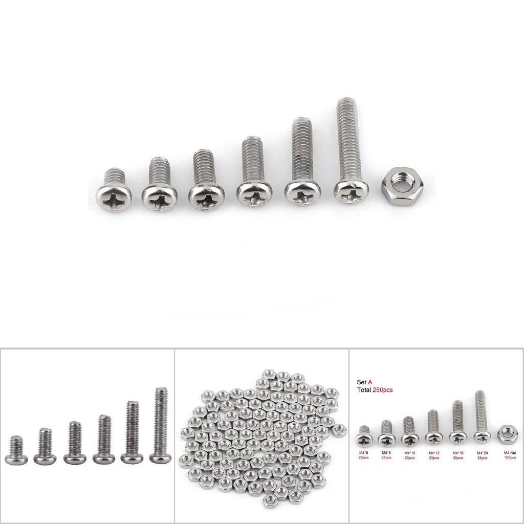 M4 Stainless Steel SS304 Machine Screws Bolts Nuts Assortment (Pan Head)