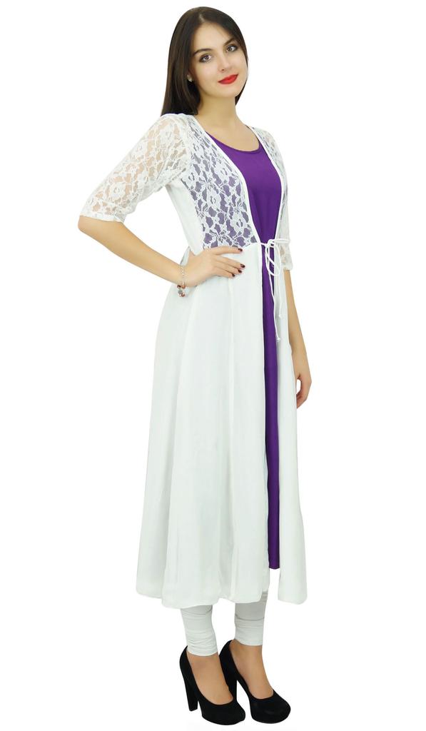 Bimba Women 2 Piece Kurta Kurti Designer Wear Boho Long Shrug Dress Chic