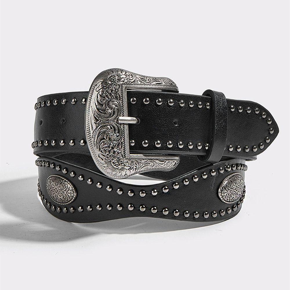 Korean Style Wide Waistband Metal Buckle Y2K Girl Waistband Simple PU Leather Rivet Belt  Men
