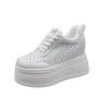 New Summer Leather Korean Version of Sports and Leisure Inner Height-increasing Rhinestones Glittering Mesh Breathable and Lightweight Dad Shoes Wo